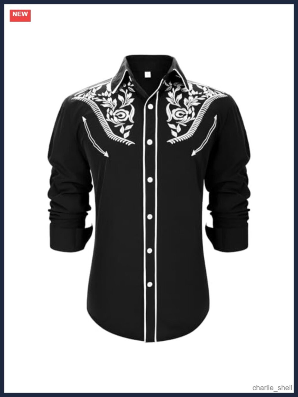 Men's Western Cowboy Shirt Long Sleeve Embroidered Slim Fit Button Down